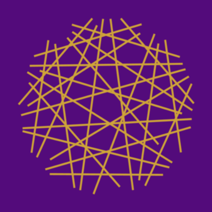 Yellow lines intersect in the shape of a circle on a purple background.