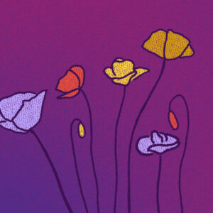 Wildflowers on a purple background from NNAF's Care Not Control collective learning series about youth bodily autonomy.